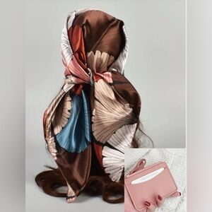 Ginkgo Print Scarf and Pink Wallet Set